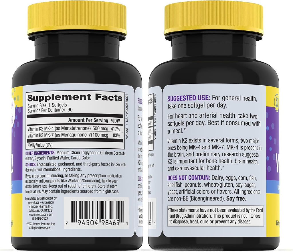 InnovixLabs Vitamin K2 & Magnesium Bundle Full Spectrum Vitamin K2 (90 softgels) Advanced Magnesium (150 Time-Release Capsules). Supports Healthy Bones & Arteries. * - PrimeBioHealth - canada supplements