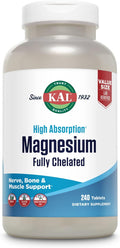 KAL Magnesium Glycinate Tablets, Fully Chelated, High Absorption Formula with Magnesium Bisglycinate Chelate for Nerve, Muscle & Bone Health Support, Vegan, Gluten Free, Value Size, 240 Tablets - PrimeBioHealth - canada supplements