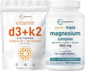 Micro Ingredients Vitamin D3 5,000iu + K2 100mcg Softgels & Pure Triple Magnesium Complex 400mg Capsules | 2 Pack Bundle | Essential D & K Sunshine Vitamins | Glycinate, Malate, & Taurate Forms - PrimeBioHealth - canada supplements