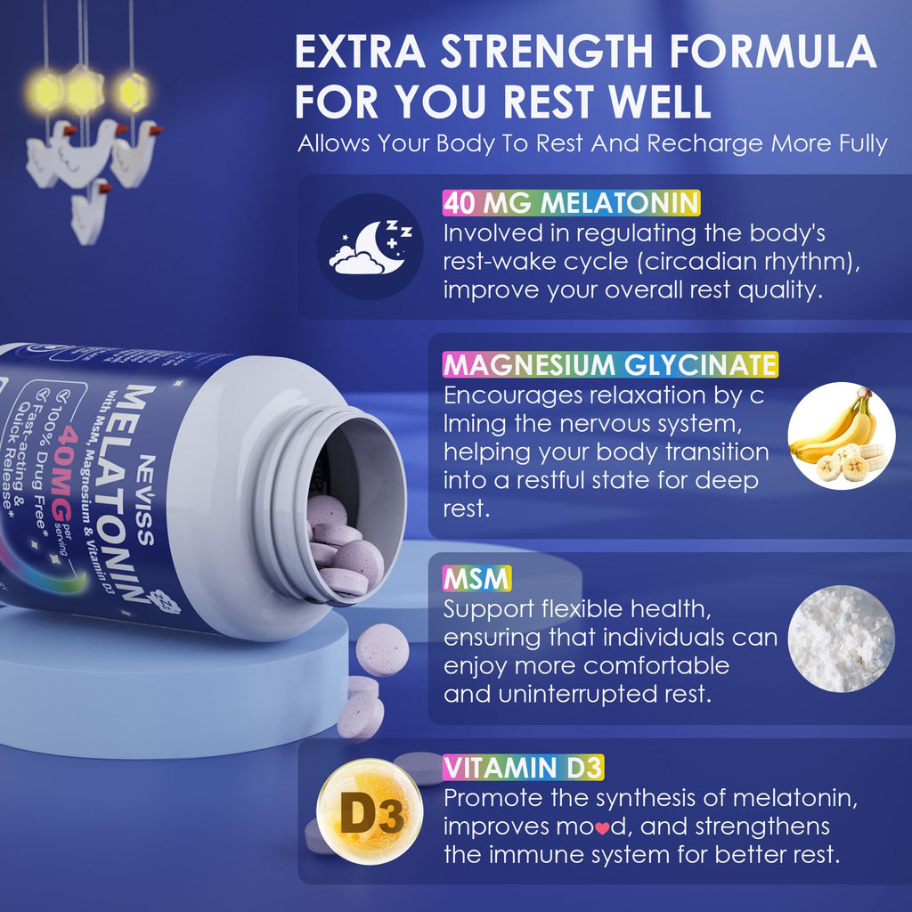 NEVISS Melatonin 50 mg for Adults - Extra Strength 9-in-1 Fast Dissolve Sublingual - High Dose with Magnesium Glycinate, Vitamin D3, Ashwagandha, Lemon Balm, Chamomile, Sugar Free,Vegan 120 Tablets - PrimeBioHealth - canada supplements