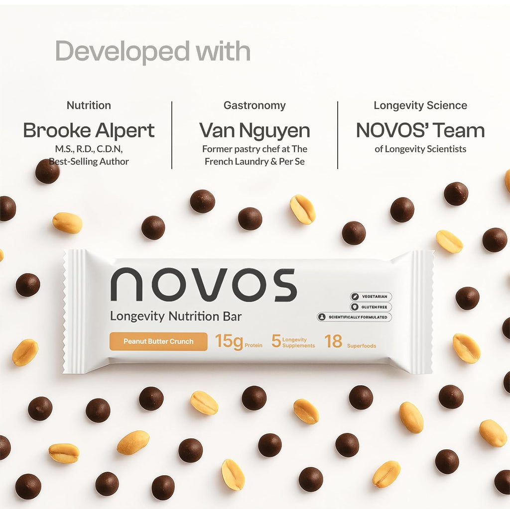 NOVOS Longevity Protein Bar Variety Pack (3 Flavors) – Peanut Butter, Mixed Berry Crunch & Salted Chocolate Crunch | 15g Protein, 20 Superfoods & Longevity Nutrients | Healthy Snack for Energy & Focus - PrimeBioHealth - canada supplements