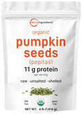 Organic Pumpkin Seeds, 4lbs | Raw, Unsalted, & Shelled – Whole Pepitas | Pumpkin Seeds to Eat | Great for Baking, Smoothies, & Salad Toppings | Natural Source of Essential Fatty Acids, Protein, & Iron - PrimeBioHealth - canada supplements