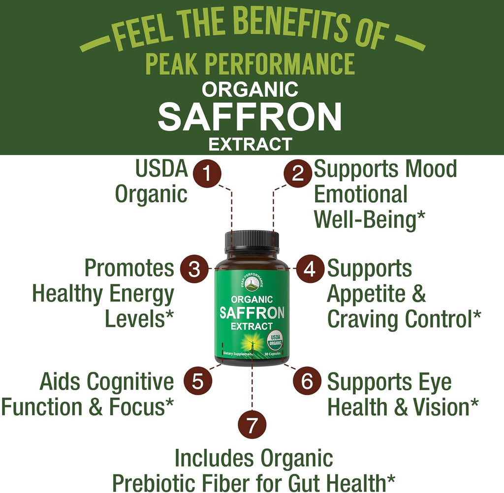 Saffron Supplements - USDA Organic Saffron Extract Capsules for Women, Men, and Kids. with Organic Prebiotic Fiber Instead of Filler. Pure and Natural for Mood, Brain, Focus, Cravings, PMS - PrimeBioHealth - canada supplements