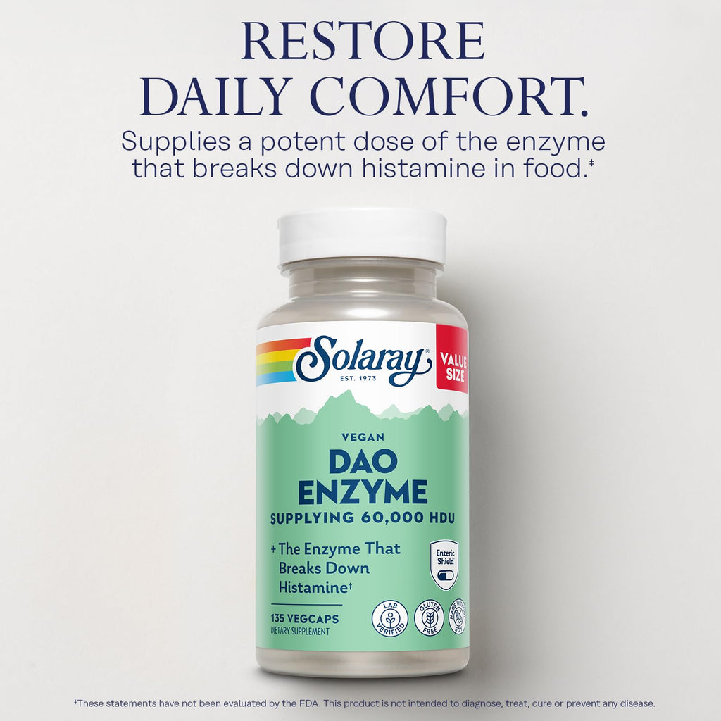 SOLARAY DAO Enzyme - Digestive Enzyme that Breaks Down Histamine - 60,000 HDU - Digestive Enzymes - Vegan, Gluten Free, Lab Verified - 30 Servings, 30 VegCaps - PrimeBioHealth - canada supplements