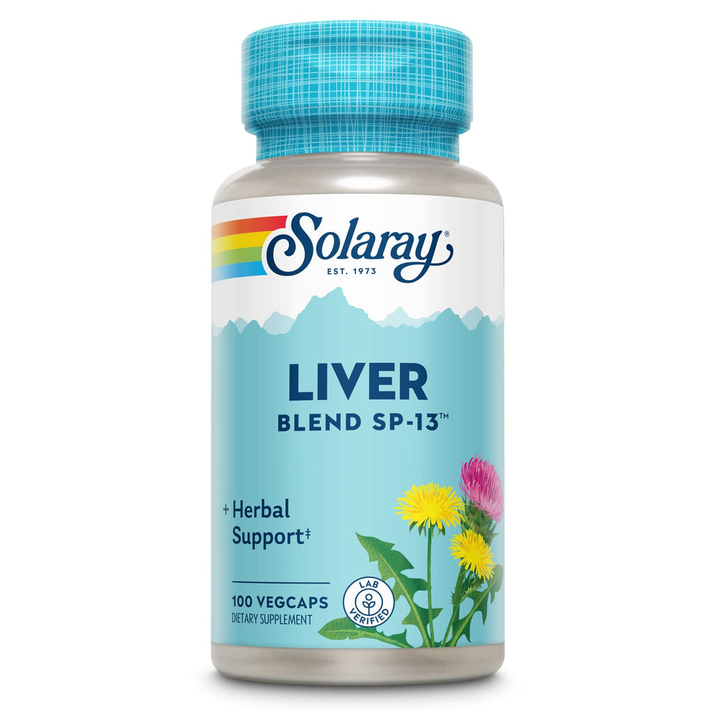 SOLARAY Liver Blend SP-13 - Traditional Herbal Support with Milk Thistle Extract, Dandelion Root, Burdock, Kelp, Peppermint and Trace Minerals - 60-Day Guarantee, 100 Servings, 100 VegCaps - PrimeBioHealth - canada supplements