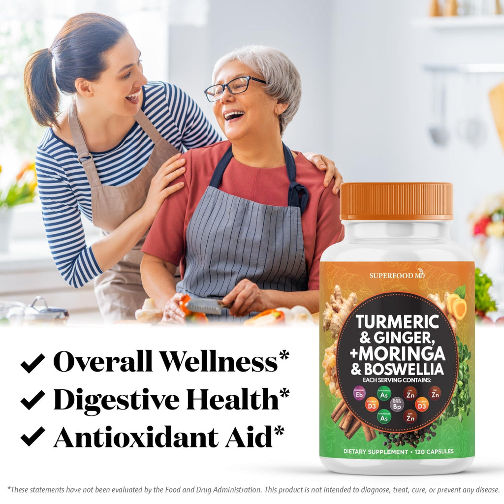Turmeric Moringa Supplement | Ginger, Boswellia, Saffron, Holy Basil- Joint Support Supplement for Women and Men with Ceylon Cinnamon, Quercetin, Tart Cherry- 240 Count - PrimeBioHealth - canada supplements