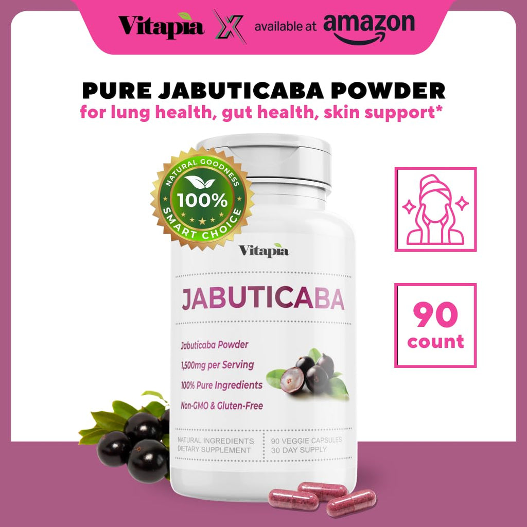 Vitapia Jabuticaba Fruit Powder Supplement for Antioxidant, Better Lung Health, Digestion, Immune Support - 1500mg Per Serving - 90 Vegan Capsules, Non-GMO, Gluten-Free - PrimeBioHealth - canada supplements