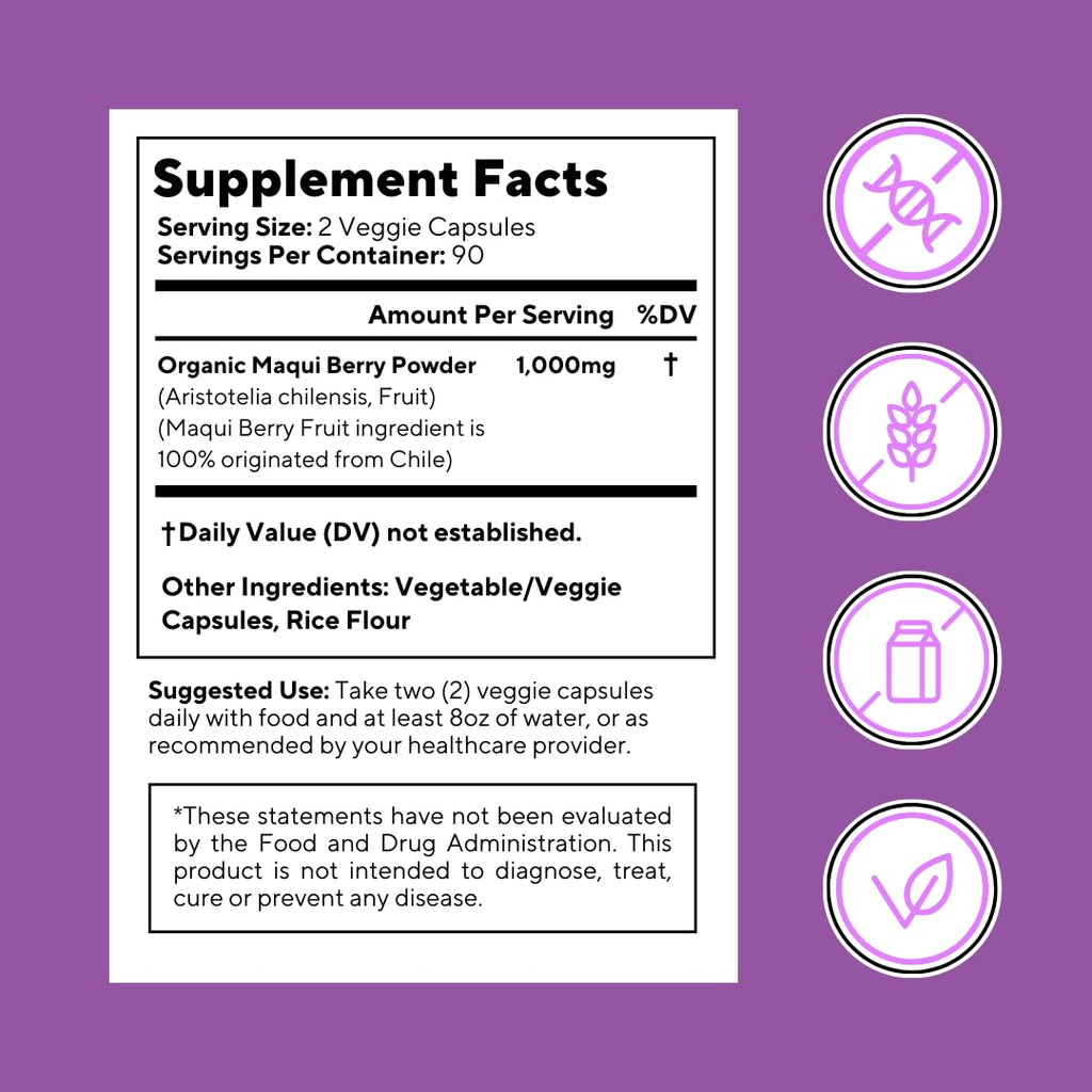 Vitapia Maqui Berry 1000mg - Maqui Berry Powder Supplement - Vegan Friendly, Non-GMO and Gluten-Free - 120 Veggie Capsules - PrimeBioHealth - canada supplements