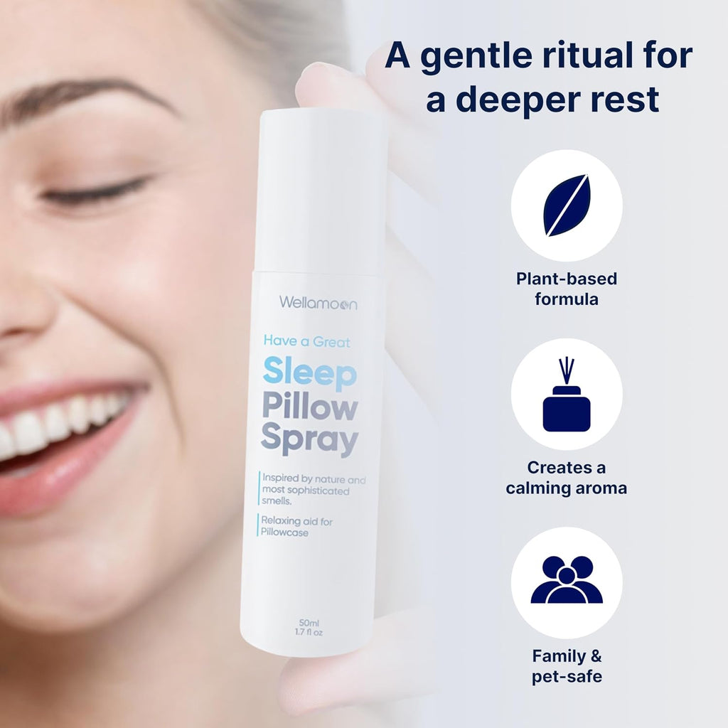 Wellamoon Sleep Spray - Calming Lavender Pillow Mist for Relaxation & Deep Sleep - Aromatherapy Bedding Spray Helps You Fall Asleep Faster - Soothing Bedtime Essential Oil Blend (50 ml.) - PrimeBioHealth - canada supplements